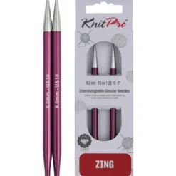 Aiguilles à tricoter Knit pro : Circulaire, Interchangeables, Standard, "zing" 6mm