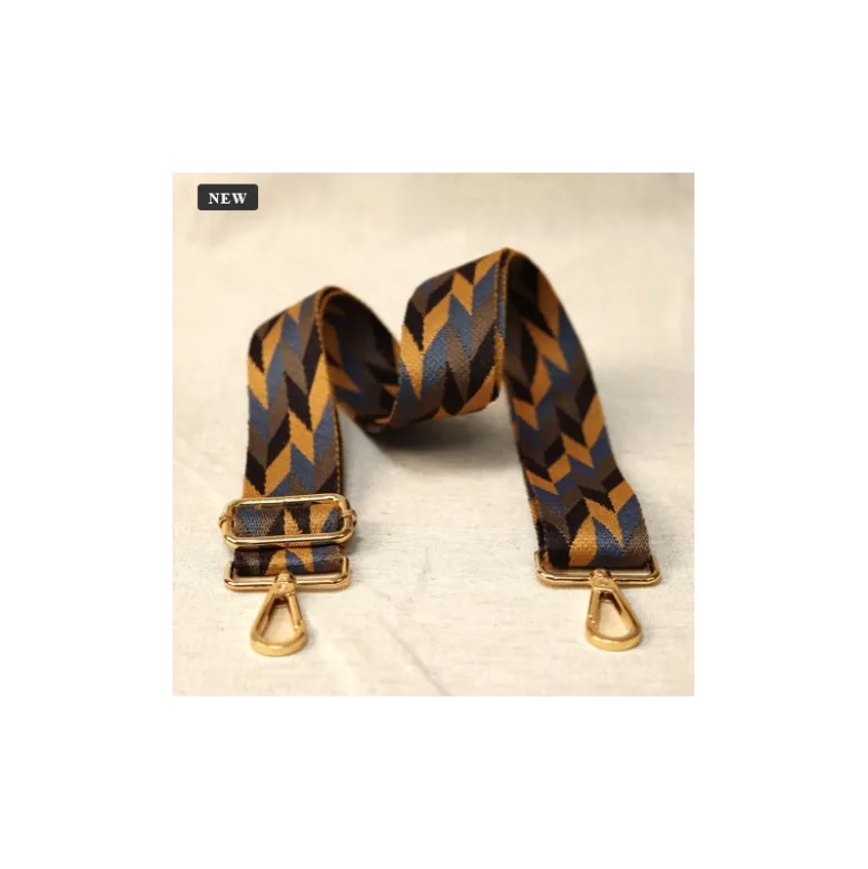 Bandoulière Sangle chevrons Bleu et camel - 40mm