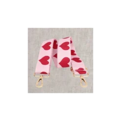 Bandoulière Sangle Coeurs rouges fond rose - 40mm