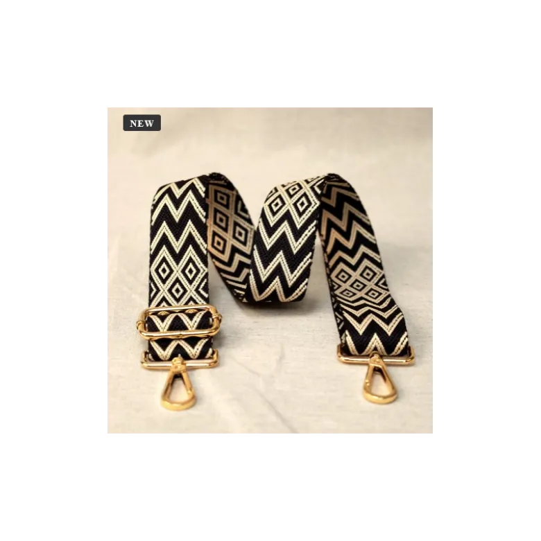 Bandoulière Sangle ethnique chevrons noir et blanc - 40mm