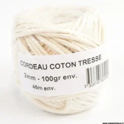 bobine cordon en coton tressé de 2 mm, 46m.
