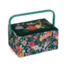 Boite à couture - Motif fleurs brodées fond vert