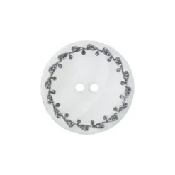 Bouton nacre River Shell 15mm bleu contour fleuri gris