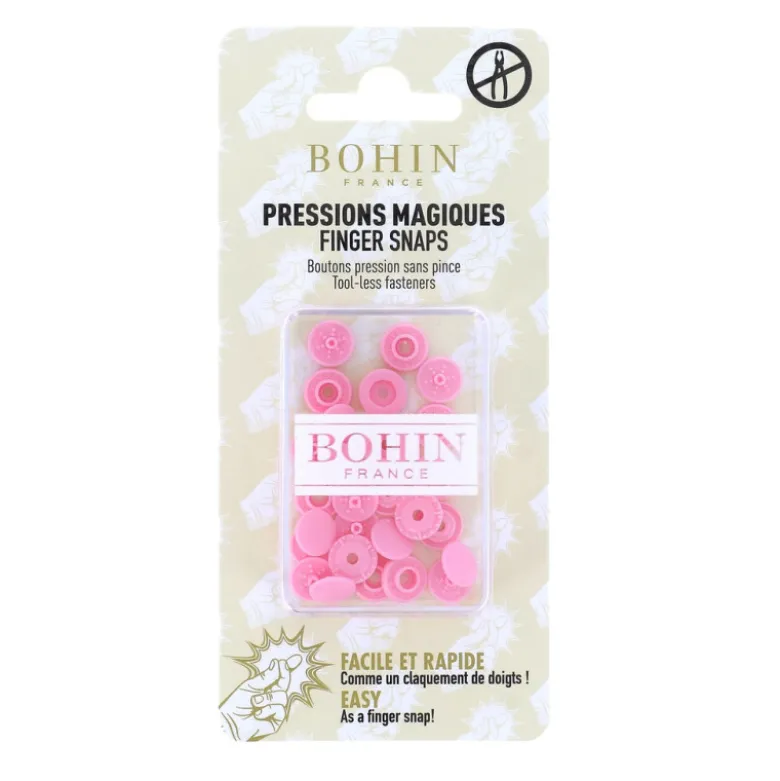 Bouton pression plastique sans pince Bohin 9mm - Rose