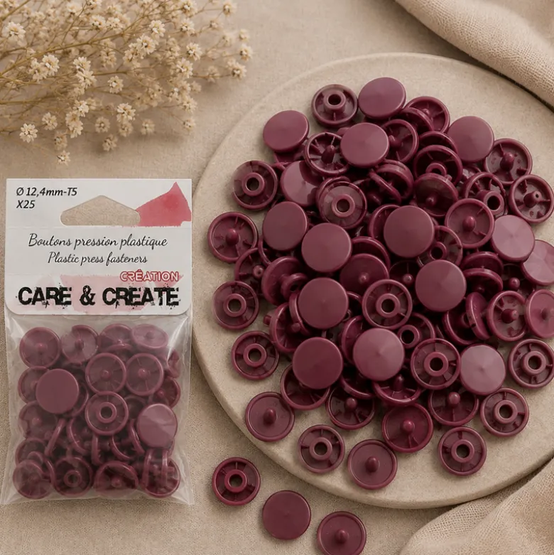 Bouton pression résine diam 12.4mm - lot de 25 - Prune