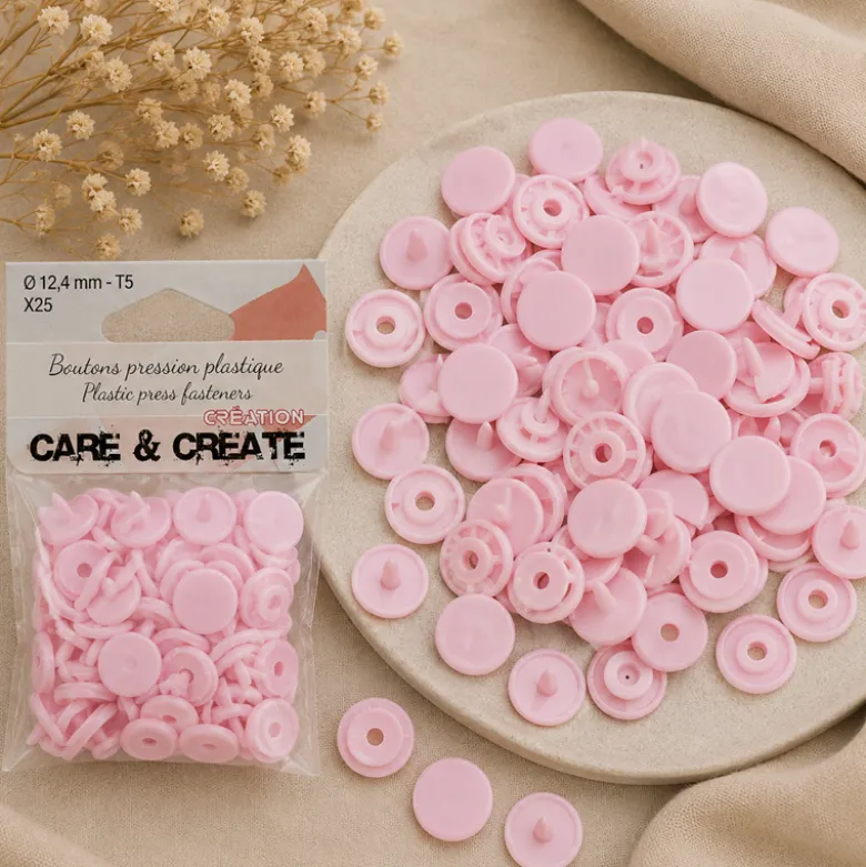 Bouton pression résine diam 12.4mm - lot de 25 - Rose bébé