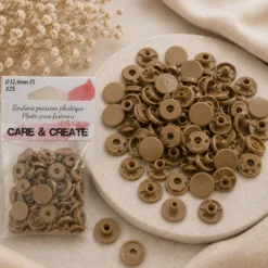 Bouton pression résine diam 12.4mm - lot de 25 - beige foncé