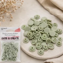 Bouton pression résine diam 12.4mm - lot de 25 - Vert sauge