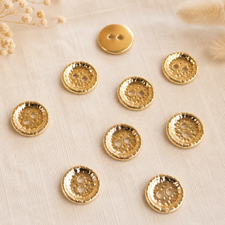 Bouton rond alliage 2 trous 11mm - Or doré