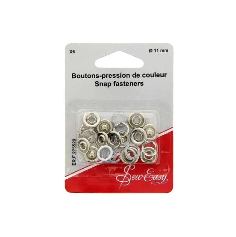 Boutons-pression Blanc à griffes argent Ø 11 mm – Lot de 6