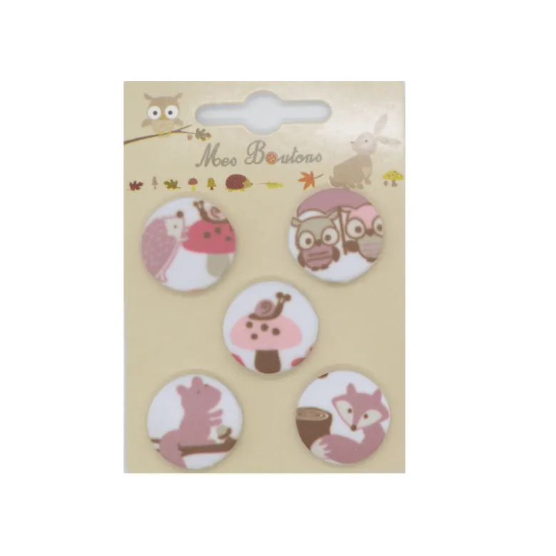Boutons sur carte motifs animaux Vieux rose