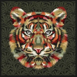 Carré / panneau en jacquard Sherekan motif Tigre fond kaki