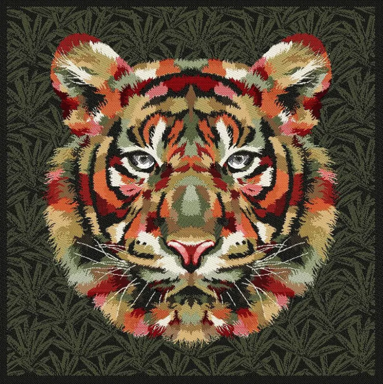 Carré / panneau en jacquard Sherekan motif Tigre fond kaki
