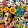 Carré / panneau en simili Frida, graffitis et mickey