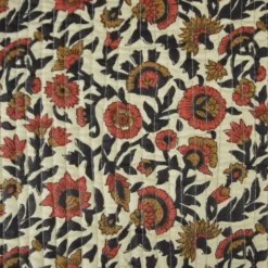 Coton matelassée Bamola motif fleurs Indienne fond écru