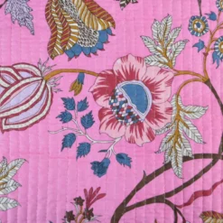 Coton matelassée Bloom motif fleurs Indienne rose