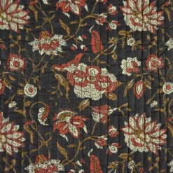 Coton matelassée Delhi motif fleurs Indienne fond Noir