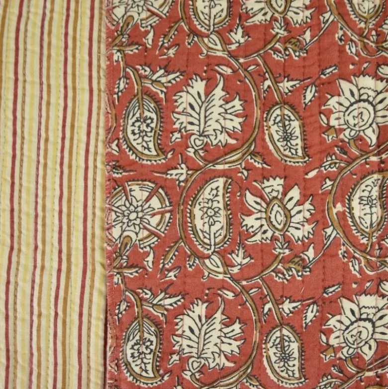 Coton matelassée Kaby motif fleurs Indienne fond terracotta