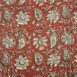 Coton matelassée Kaby motif fleurs Indienne fond terracotta