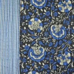 Coton matelassée Kavy motif fleurs Indienne fond bleu