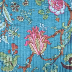 Coton matelassée Nako motif fleurs Indienne Bleu