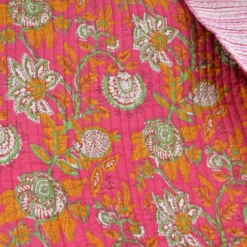Coton matelassée Palolem motif fleurs Indienne fuchsia