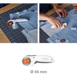 Cutter rotatif à gachette Fiskar 45mm - pour droitier et gaucher