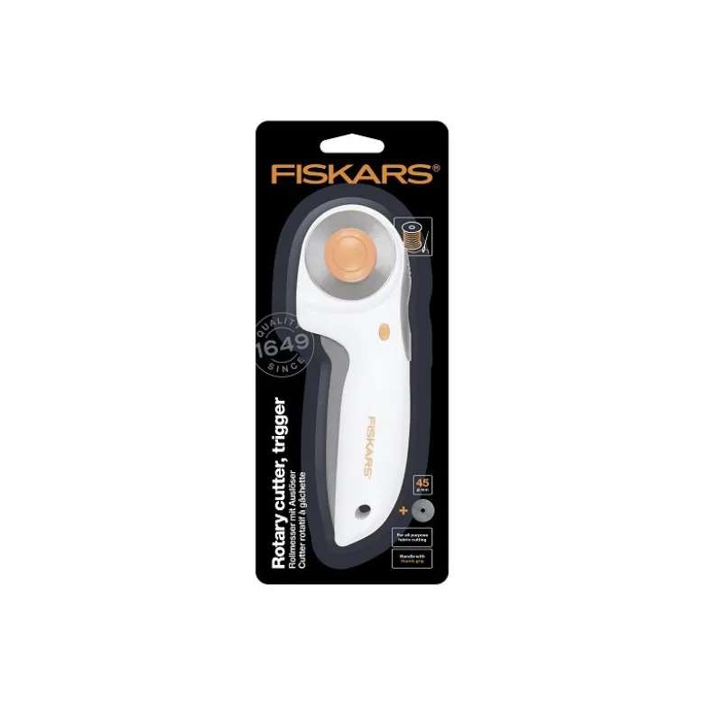 Cutter rotatif à gachette Fiskar 45mm - pour droitier et gaucher