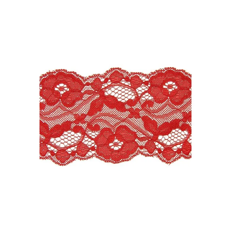 Dentelle florale extensible rouge 80mm