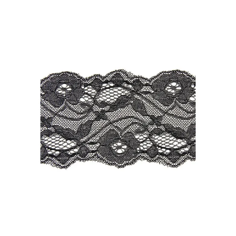 Dentelle florale extensible noire 80mm
