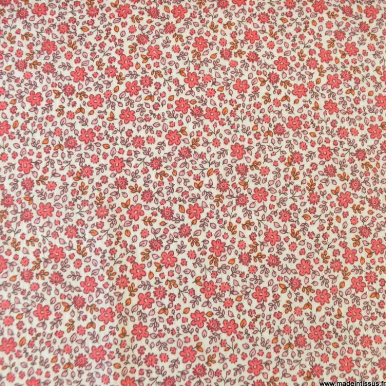 Double gaze Anouchka motif fleurs rouge fond écru - OEKO TEX