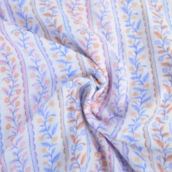 Double gaze Bio motif fleurs et rayures Parme, rose et bleu