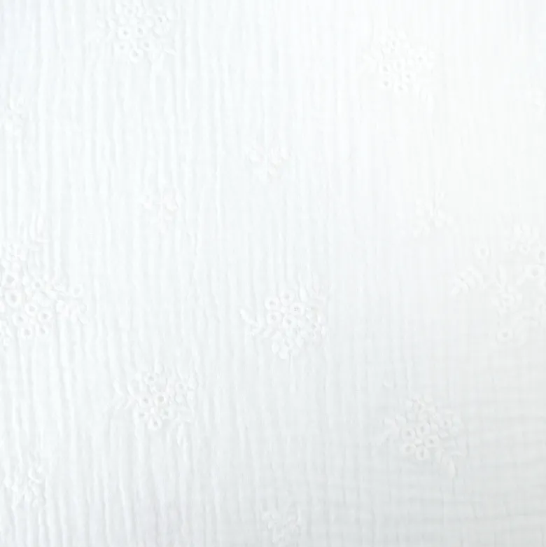 Double gaze brodée Evana motif fleurs fond blanc naturel - OEKO TEX