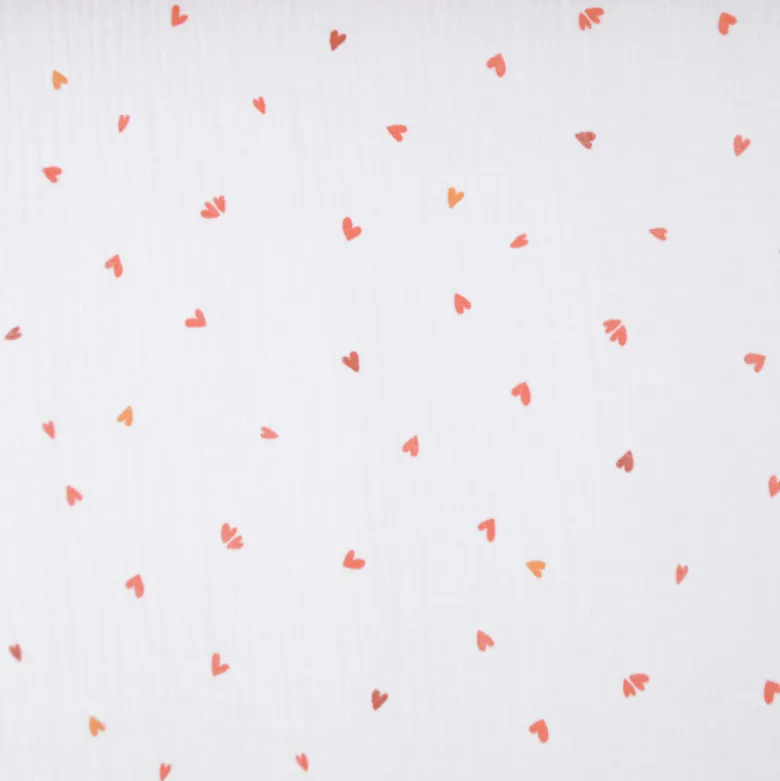 Double gaze Coreo motif coeurs rouges fond blanc - OEKO TEX