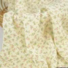 Double gaze de coton Bio, OEKO TEX Santina motifs fleurs roses et pointe de jaune fluo