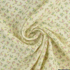 Double gaze de coton Bio, OEKO TEX Santina motifs fleurs roses et pointe de jaune fluo
