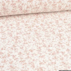 Double gaze de coton Bio & OEKO TEX Jeannine motifs fleurs roses fond Blanc rosé