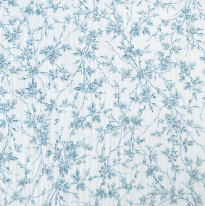 Double gaze de coton Bio & OEKO TEX Jeannine motifs fleurs bleues Bridgerton