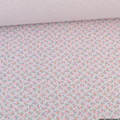 Double gaze de coton Bio, OEKO TEX Santina motifs fleurs pétrole et pointe de rose fluo