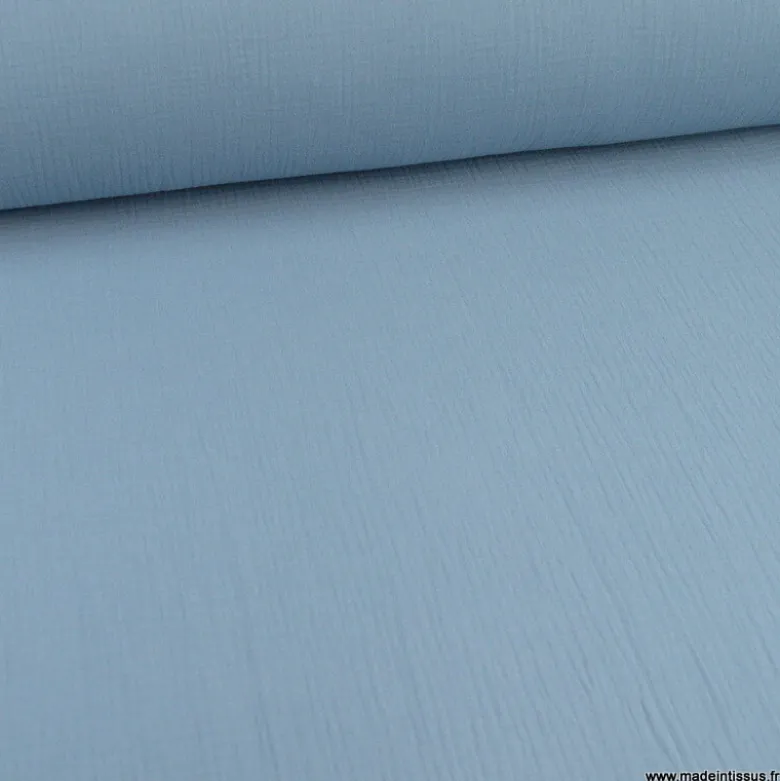 Double gaze de coton Bio uni bleu denim -OEKO TEX