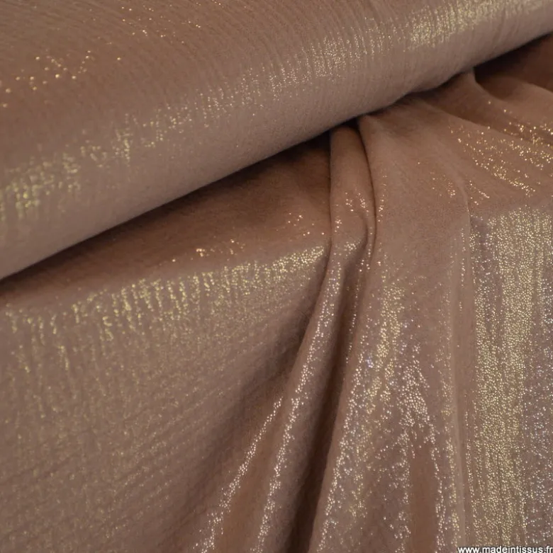 Double gaze de coton irisé Lurex Cognac -OEKO TEX
