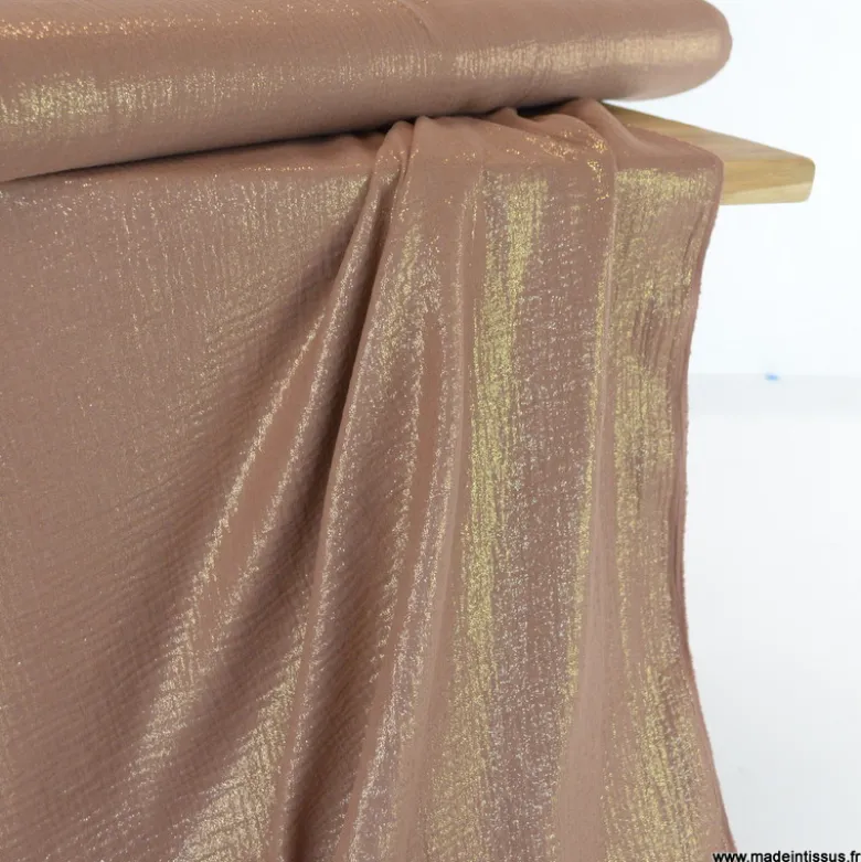 Double gaze de coton irisé Lurex Cognac -OEKO TEX