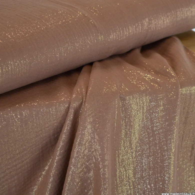 Double gaze de coton irisé Lurex Cognac -OEKO TEX