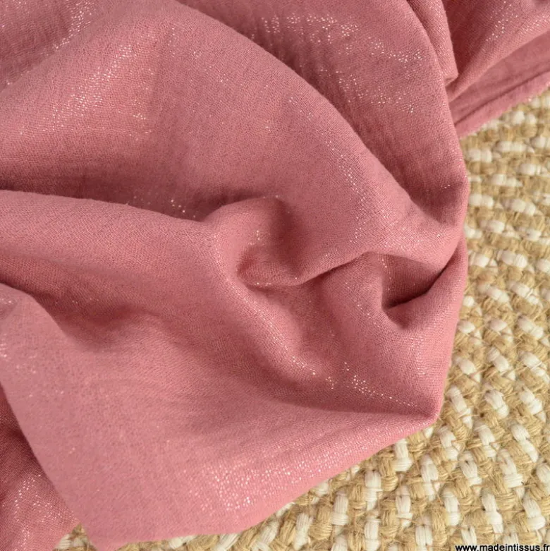 Double gaze de coton irisé Lurex fond vieux rose -OEKO TEX