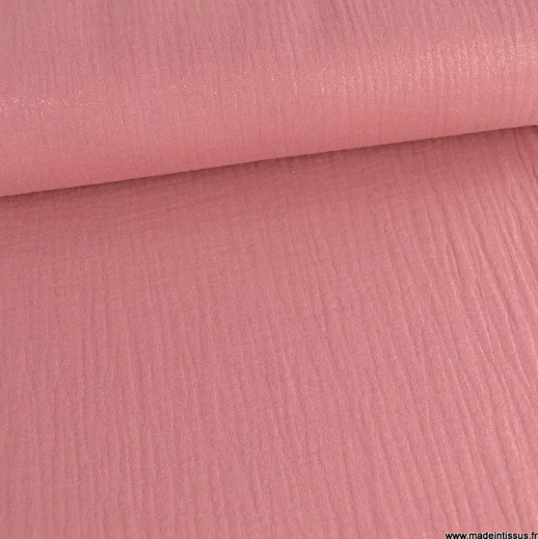 Double gaze de coton irisé Lurex fond vieux rose -OEKO TEX