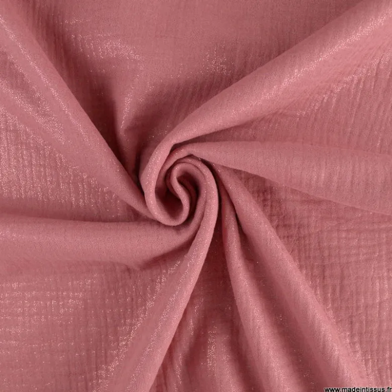 Double gaze de coton irisé Lurex fond vieux rose -OEKO TEX