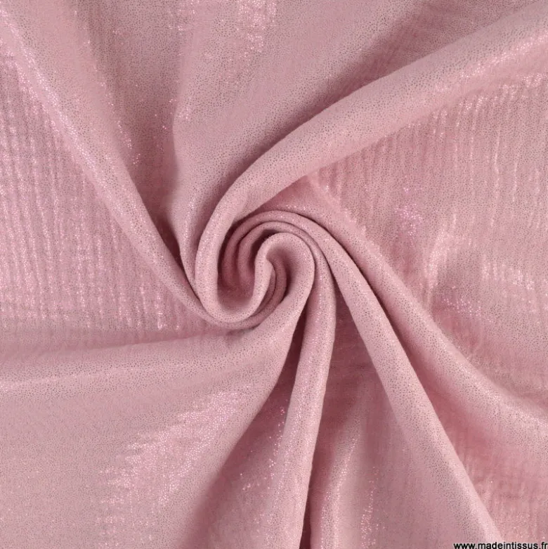 Double gaze de coton irisé Lurex fond Rose -OEKO TEX