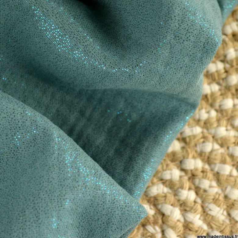 Double gaze de coton irisé Lurex fond Vert céladon -OEKO TEX