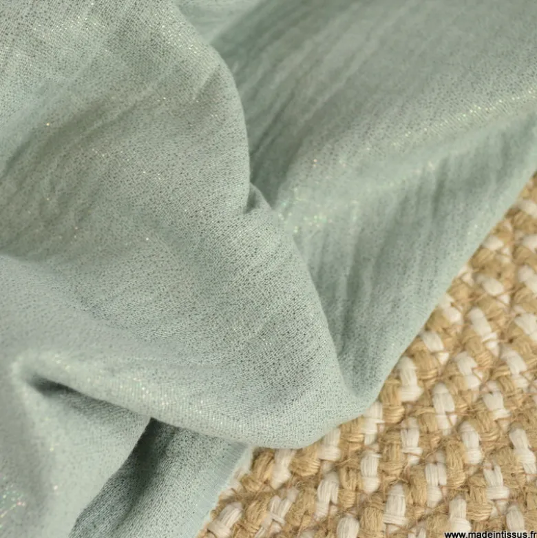 Double gaze de coton irisé Lurex fond Vert Tilleul -OEKO TEX