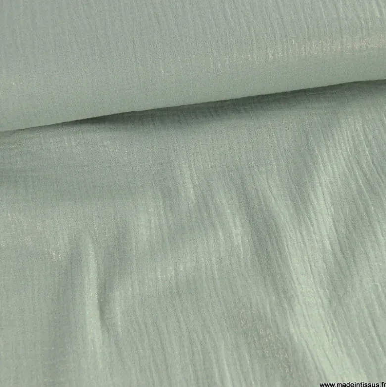 Double gaze de coton irisé Lurex fond Vert Tilleul -OEKO TEX
